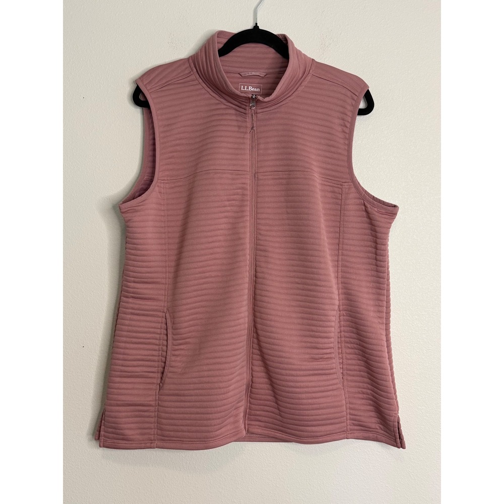LL Bean Women XL Dusty Rose Quilted Full Zip Vest Mock Neck Pockets